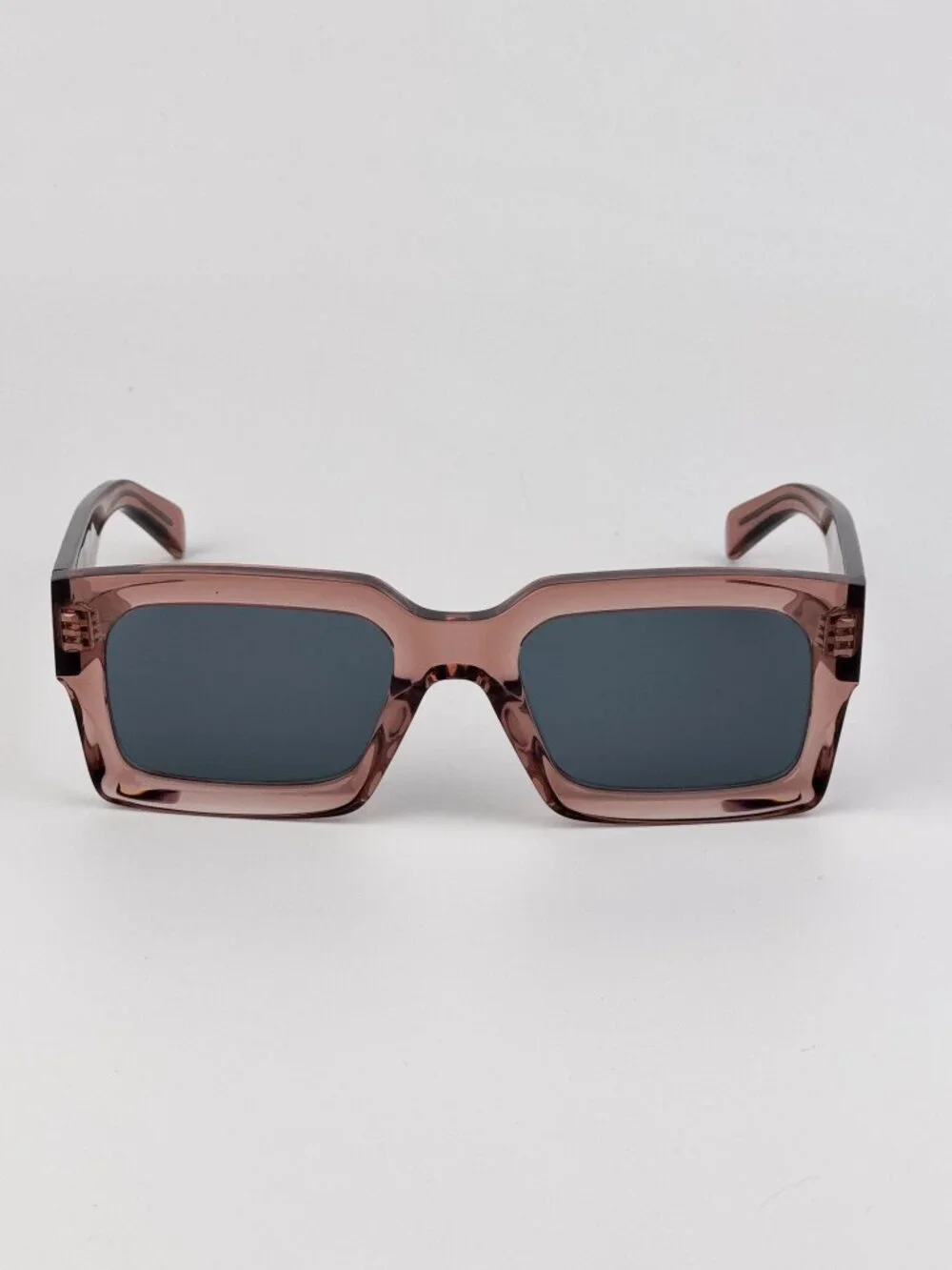Celine CL40280U 74V “3 Dots” Rectangle Sunglasses – Dusty Pink Crystal / Blue